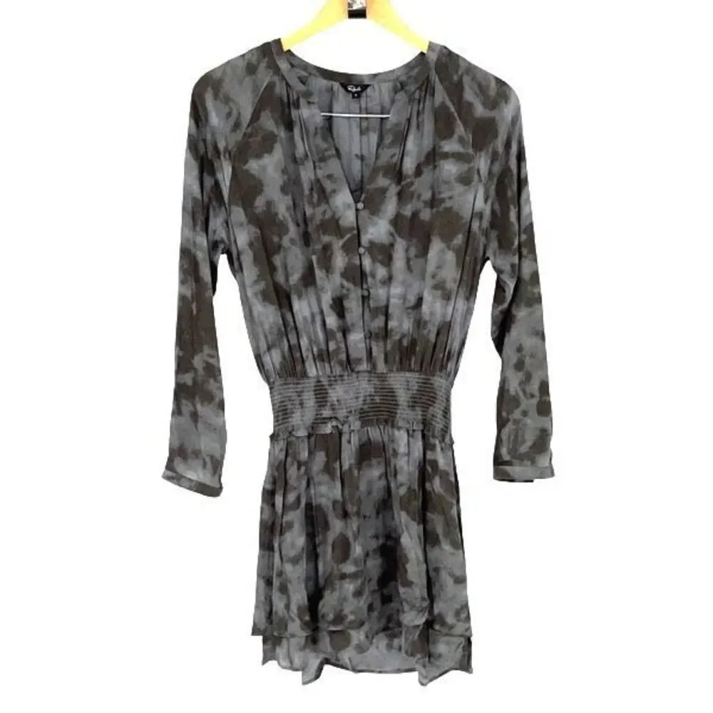Rails Womens Long Sleeve Slate Tie Dye Jasmine Mini Dress Gray‎ Small NWOT